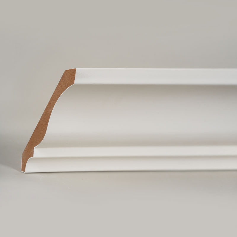 Moldura de coroa de MDF (preenchido com primer e branco pérola) 3/5' x 4 1/4'