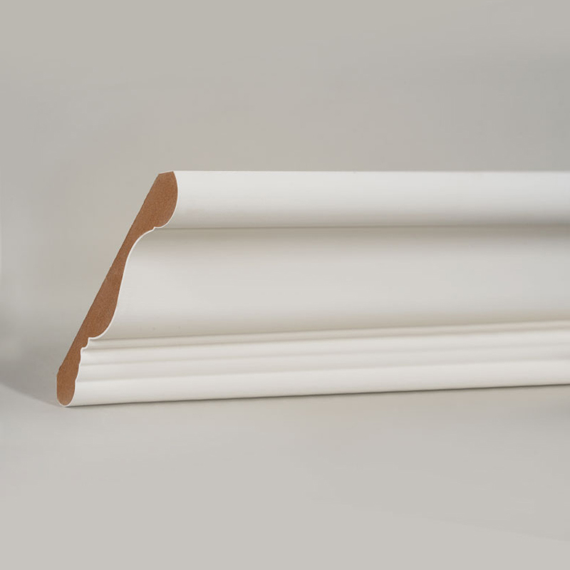White primed crown moulding profile detail