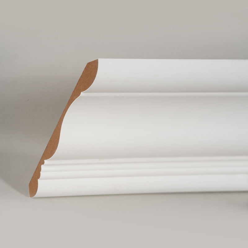 Moldura de coroa de MDF (preenchido com primer e branco pérola) 3/5' x 6'