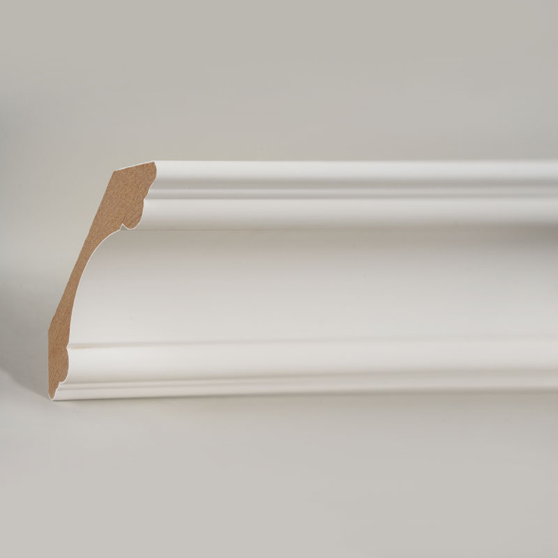 Moldura de coroa de MDF (preenchido com primer e branco pérola) 3/4' x 3 3/8'