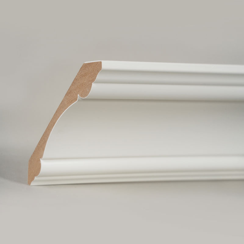 Moldura de coroa de MDF (preenchido com primer e branco pérola) 3/4' x 4 3/4'