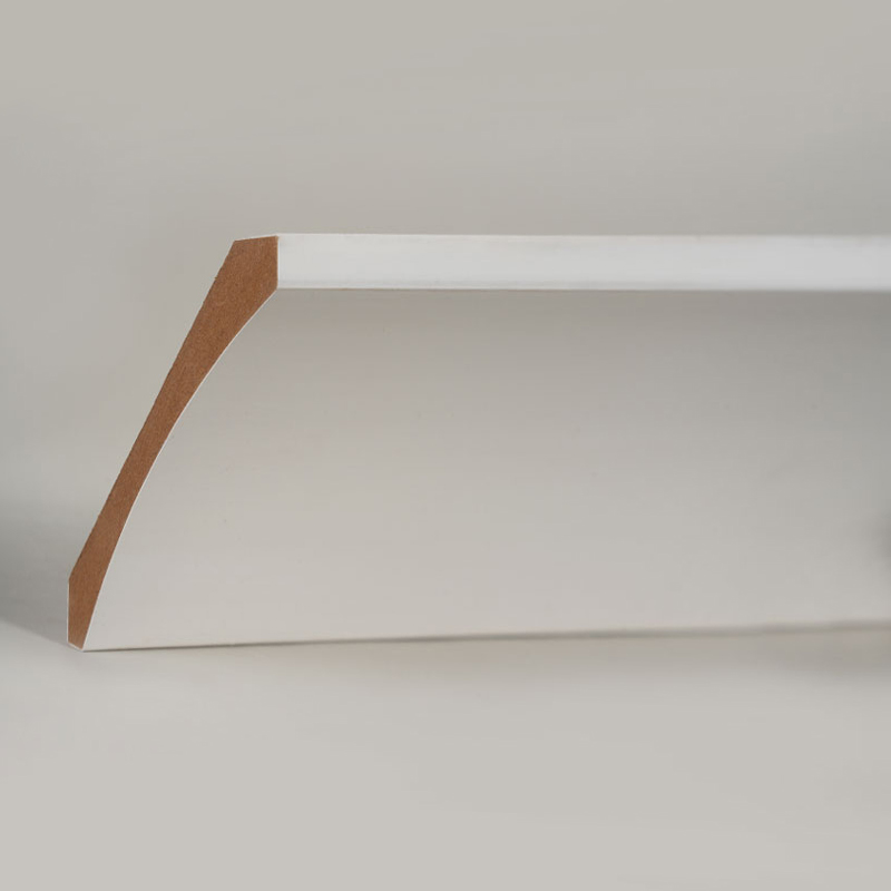 Moldura de coroa de MDF (preenchido com primer e branco pérola) 3/5' x 4 1/4'