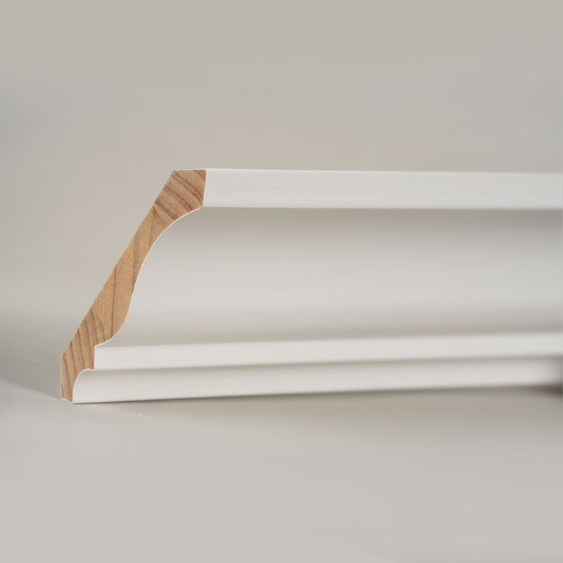 Moldura de coroa em madeira de pinho (preenchido com primer e branco pérola) 3/5' x 4 1/4'