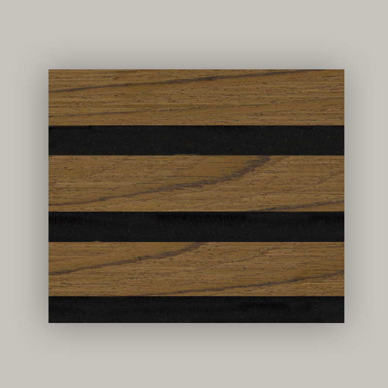 Parede de grade/painel de parede acústico (folheado de madeira projetada de 3 lados embrulhado) - cor de grão de madeira 2400/2700 mm x 600 mm