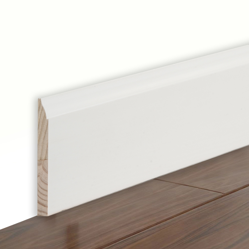 Rodapé de pinho (preenchido com primer e branco pérola) 3/5' x 3 1/4'